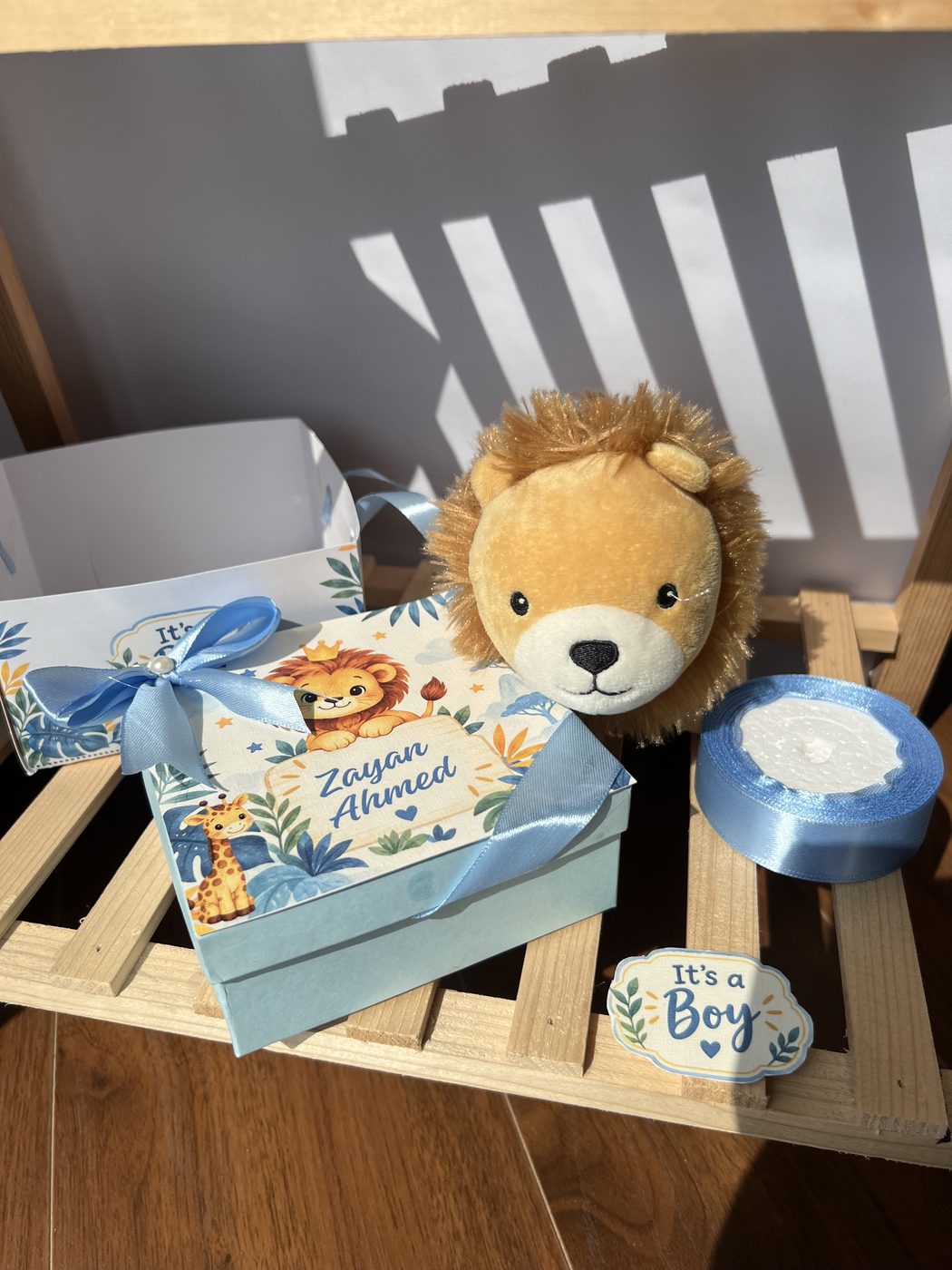 Baby Blue Lion Bow Box by Little Surprises